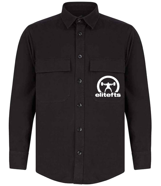 Black shirt with a white logo