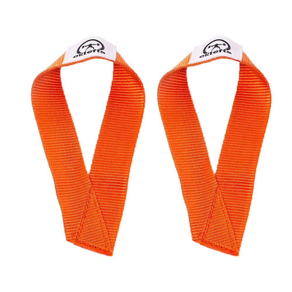 Two orange wrist wraps with white straps on a white background