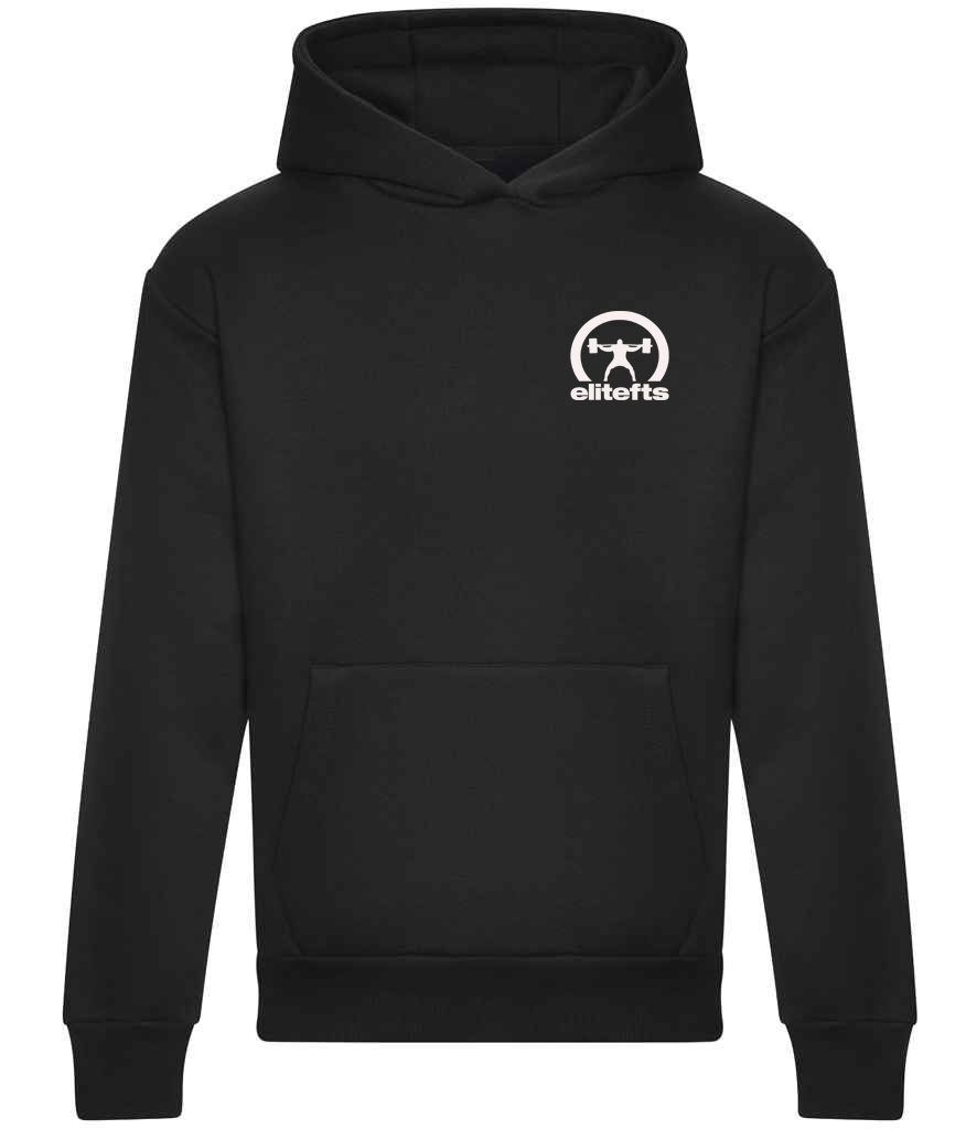 Black hoodie with a white crescent logo